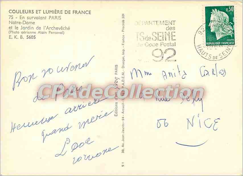 CPSM En survolant Paris N D et le Jardin de l'Archeveche — Verso