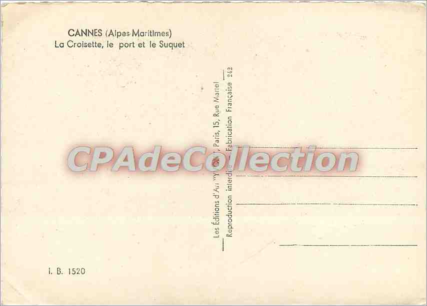CPSM Cannes (Alpes Mmes) La Croisette le port et le Suquet — Rückseite