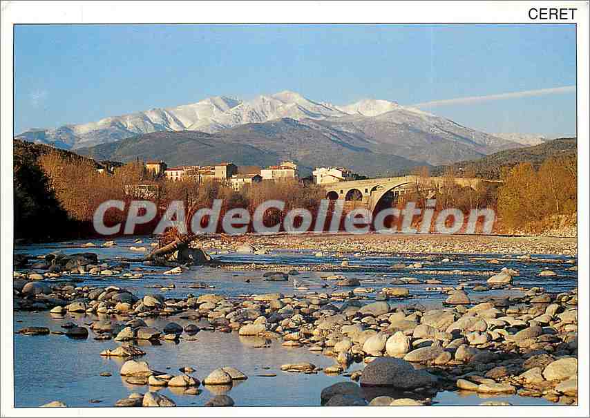 CPSM Ceret (P O) le Tech le pont du Diable ((XIVe s) au fond le Canigou (alt 2784 m)