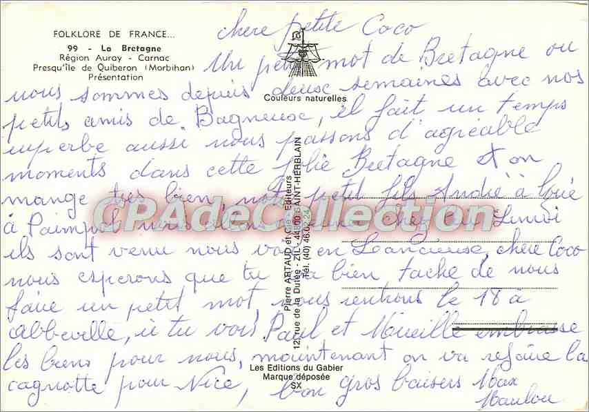 Folklore Frankreichs — Bretagne oder das kleine Wort von Quiberon — Éditions du Gabier — Rückseite