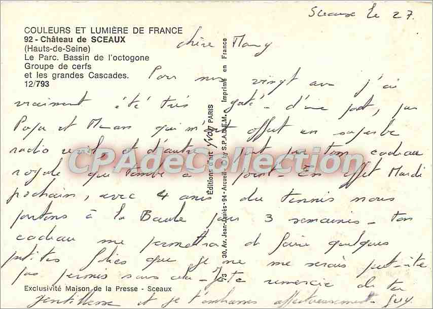 CPSM Chateau de Sceaux -(Hautes de Seine) Le Parc Bassin de l'Octogone Groupe de Cerfd et les Grande — Reverso