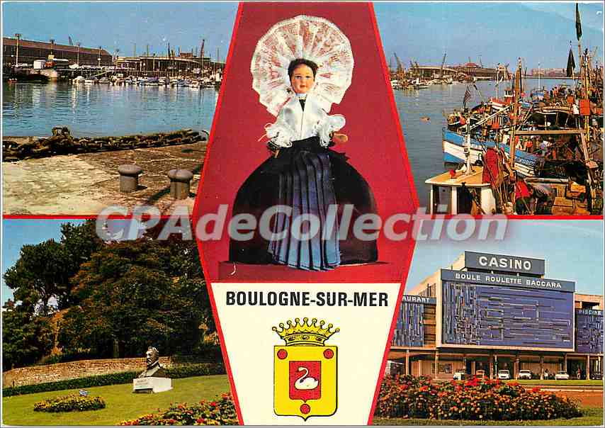 Boulogne-sur-Mer — vista panorámica del puerto, del casino y de un monumento — Ediciones SPDEEM