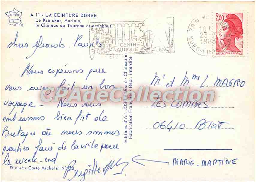 Morlaix — Tourist Postcard with Map and Photos — Éditions d'Art Joslin — Back
