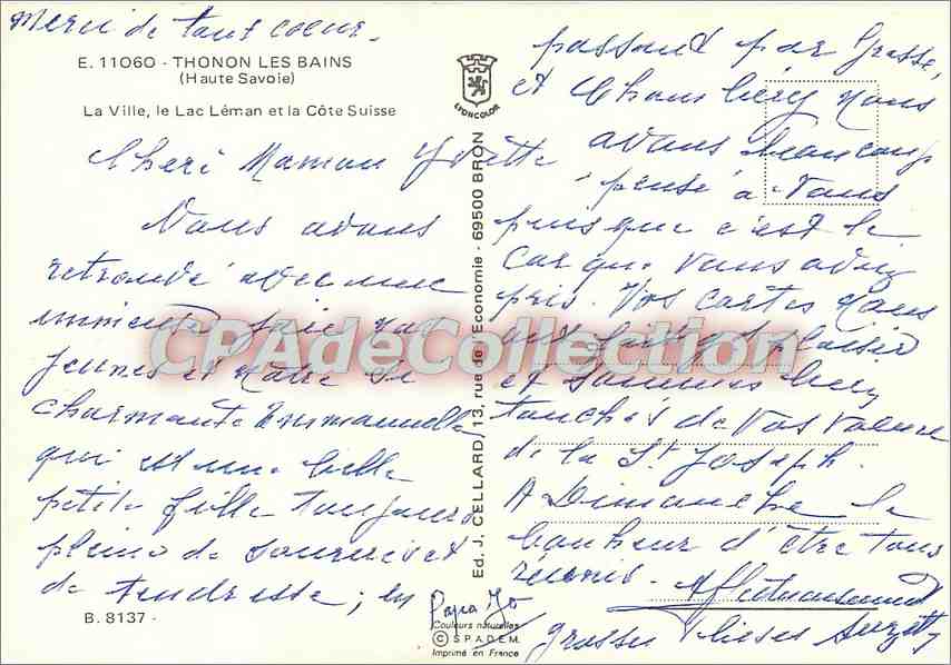 Thonon-les-Bains — vue aérienne du lac Léman et de la ville — CPAdeCollection — Rückseite