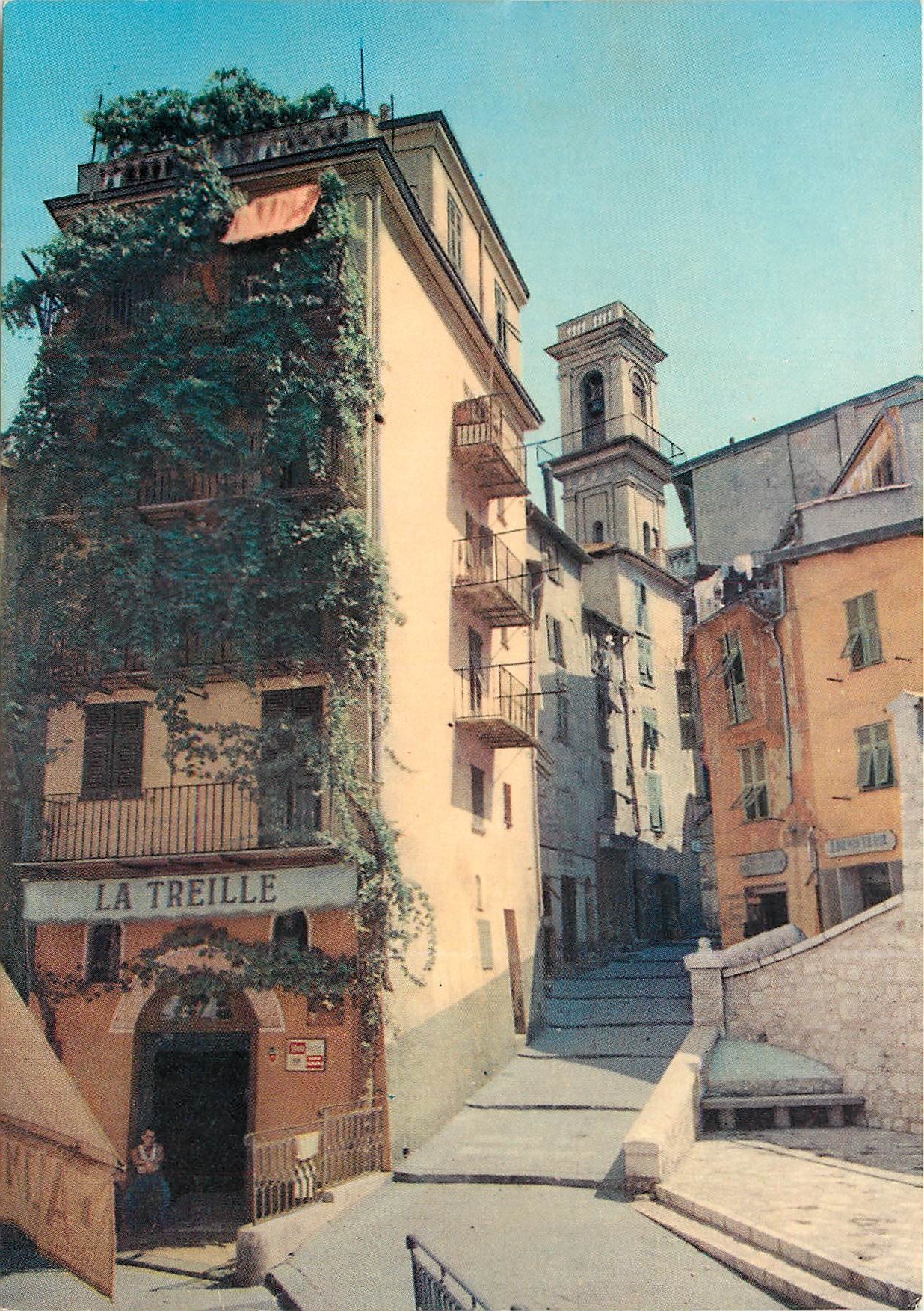 Nice — Vieille ville — clocher de l'église Saint-Augustin et rue Saint-Augustin — Éditions d'Art Montileu, Nice