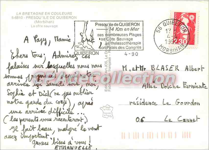 Côte sauvage de Quiberon — Presqu'île de Quiberon — Éditeur Artuos, n°4 — Verso