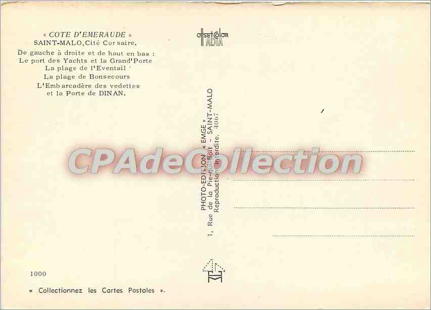 Saint-Malo - Cité Corsaire — Editore Emge, n° 3614 — Verso
