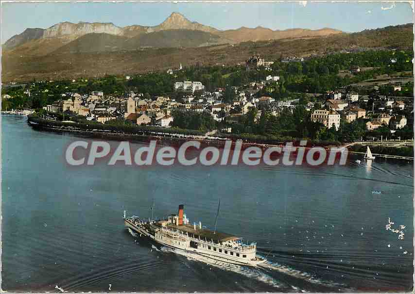 CPSM Evian les Bains (Haute Savoie) Vue aerienne gros bateau sur le lac Leman la Ville et la dent d'