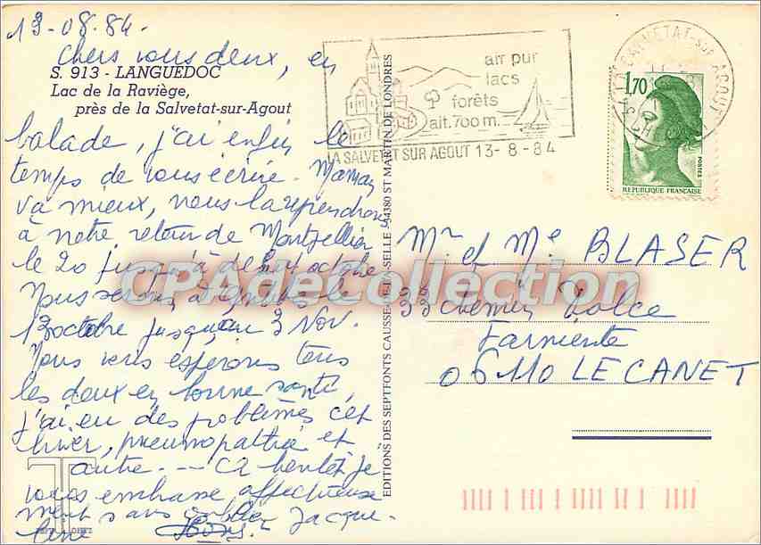 CPSM Languedoc Lac de la Raviege pres de la Salvetat sur Agout — Rückseite