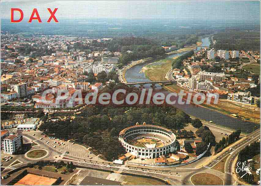 CPSM Dax Vue generale avec les arenes et les Ponts sur l'Adour