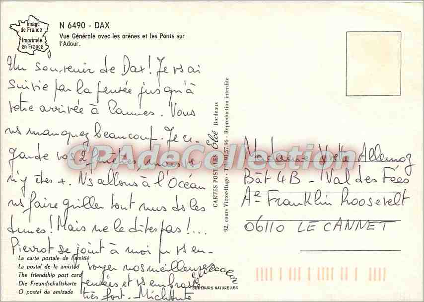 CPSM Dax Vue generale avec les arenes et les Ponts sur l'Adour — Verso
