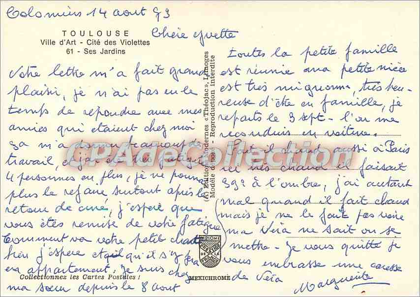 CPSM Toulouse Ville d'Art Cite des Viiolettes ses jardins — Verso