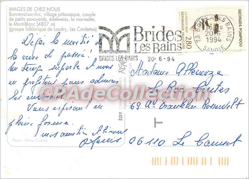 CPSM Bonneval sur Arc Village pittoresque couple de petites savoyards edeweiss la marmotte le Mont B — Verso