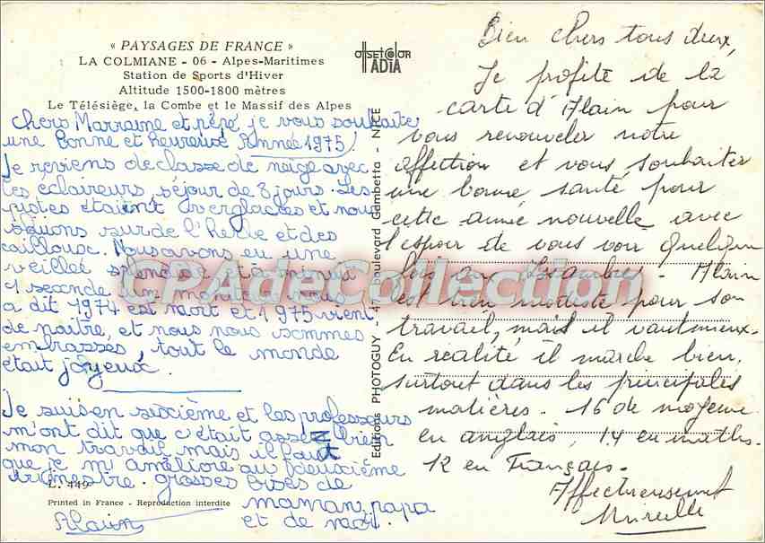 La Colmiane - Alpes-Maritimes — Station de Sports d'Hiver — éditeur ADIA, n° 2.445 — Verso