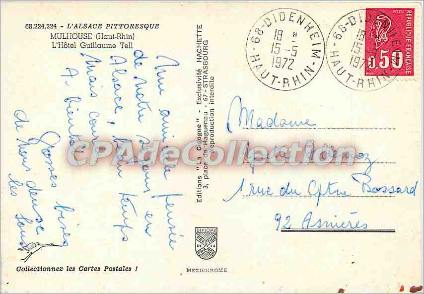 Hôtel-Restaurant Guillaume Tell — Mulhouse (Haut-Rhin) — Éditions Hachette — Verso