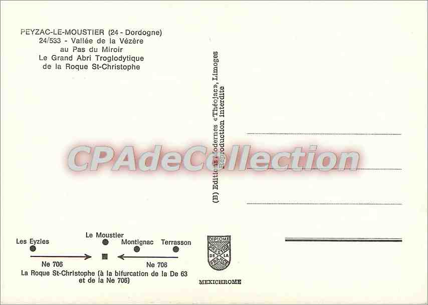CPSM Peyzac le Moustier (Dordogne) Vallee de la Vezere au pas du Miroir le Grand Abri Troglodytique — Verso