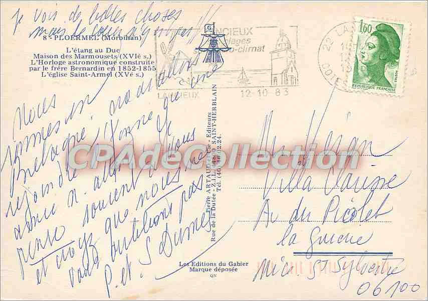 Ploermel — Étang au Duc, Maison des Marmousets, Église Saint-Armel — Éditions du Gabier — Verso