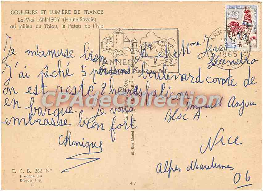 Le Vieil Annecy — Le Palais de l'Isle — Éditeur E. K. B. 262 — Reverso