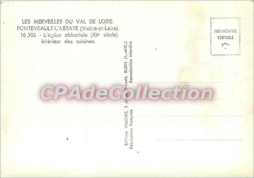 CPSM Fontevrault l'Abbaye (Maine et Loire) L'eglise abbatial (XIIe s) Interieur des cuisines — Rückseite