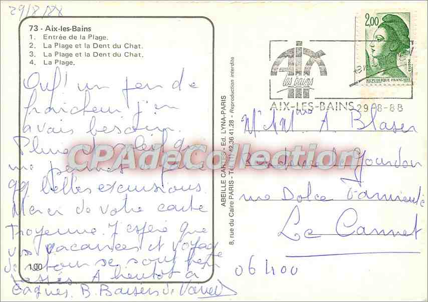 CPSM Aix les Bains Entree de la Plage la Plage et la Dents du Chat — Rückseite
