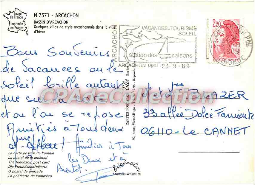 Villas d'Arcachon — Éditeur Elcé, n° 7571 — Verso