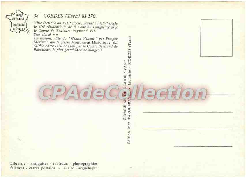 Cordes-sur-Tarn — ville fortifiée du XIIIe siècle — édition YAN — Verso