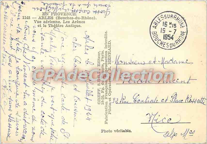 Arles — Les Arènes et le Théâtre Antique — Greff, n°1148 — Verso