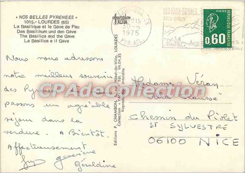 CPSM Lourdes Le Basilique et le Gave de Pau — Verso