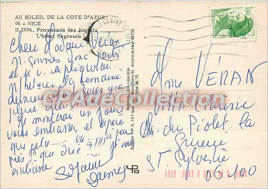 CPSM Nice Promenade des Anglais l'hotel Negresco — Verso