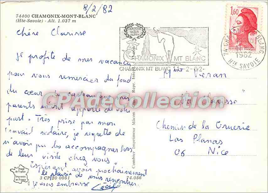 CPSM Chamonix Mont Blanc (Hte Sav) alt 1037 ms — Verso