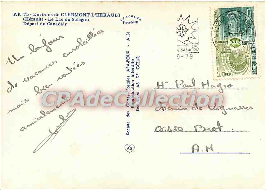 Lac du Salagou — Vue avec pêcheur et hydravion — Société des Cartes Postales APA-POUX — Reverso