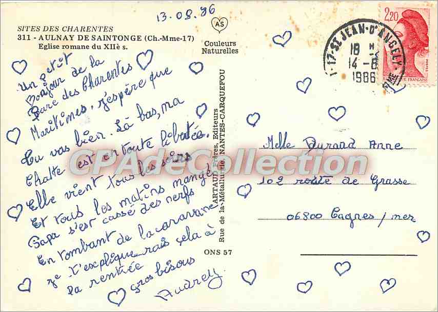 Aulnay-de-Saintonge — Église romane du XIIIe s. — Artaud Frères, Nantes-Carquefou — Verso