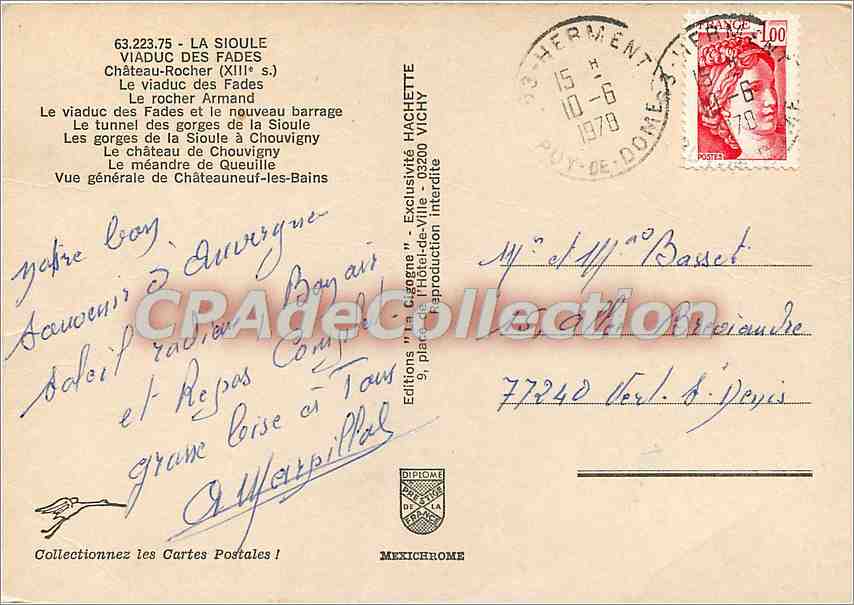 La Sioule — Viaducto de los Fades — Ediciones "La Cigogne" — Reverso