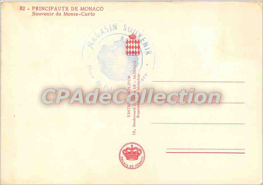 CPSM Principaute de Monaco Souvenir de Monte Carlo — Rückseite