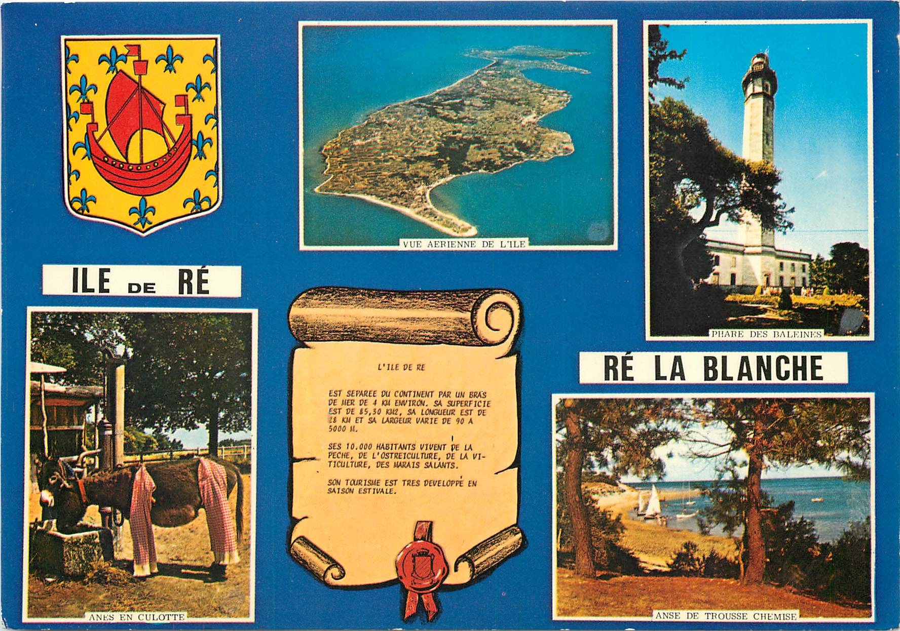 Île de Ré — Vue aérienne, phare des Baleines, anes en culotte, anse de Trousse-Chemise — Éditeur : Artaud Métallurgie, Nantes