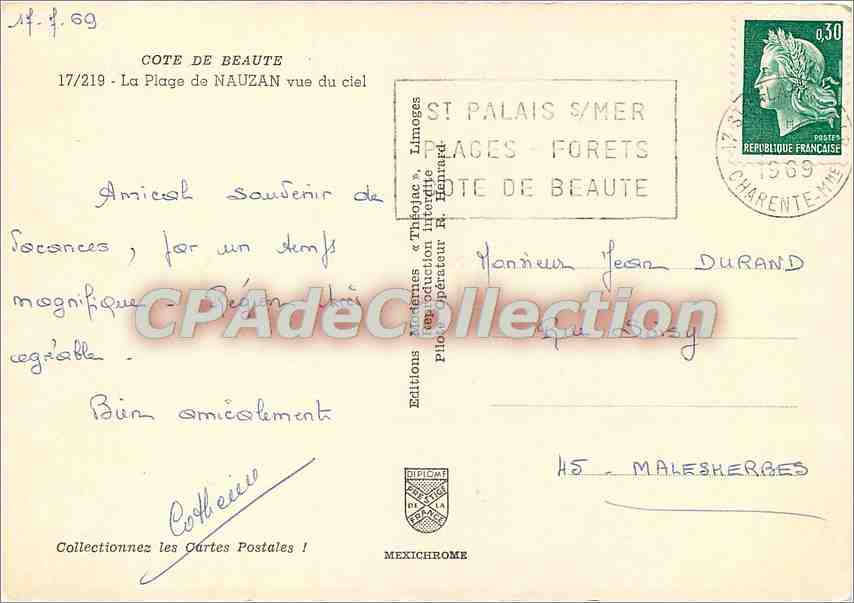 La Plage de NAUZAN vue du ciel — ST PALAIS/S/MER — Éditions Théoljac, Limoges — Rückseite