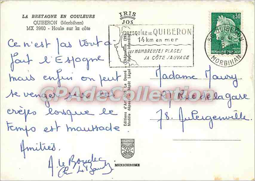 Quiberon — Wellen an der Küste — Éditions d'Art JOS, Nr. 3960 — Rückseite