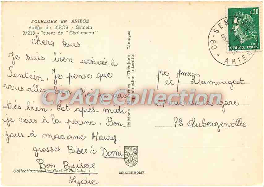 Joueur de 'Chalumeau' — Vallée de Sentein, Ariege — Éditions 'Théophile' — Verso