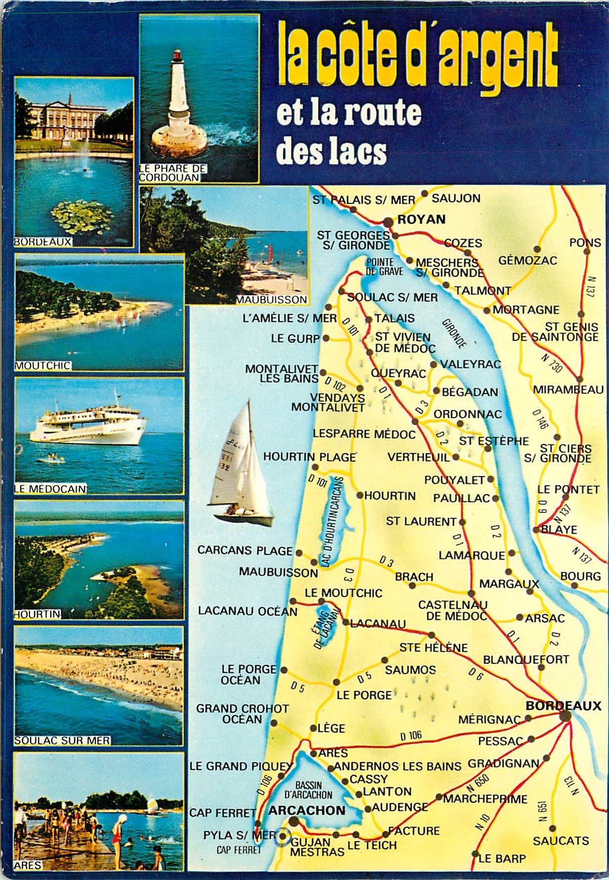 La côte d'argent et la route des lacs — Carte postale touristique — Imprimeur Combiner