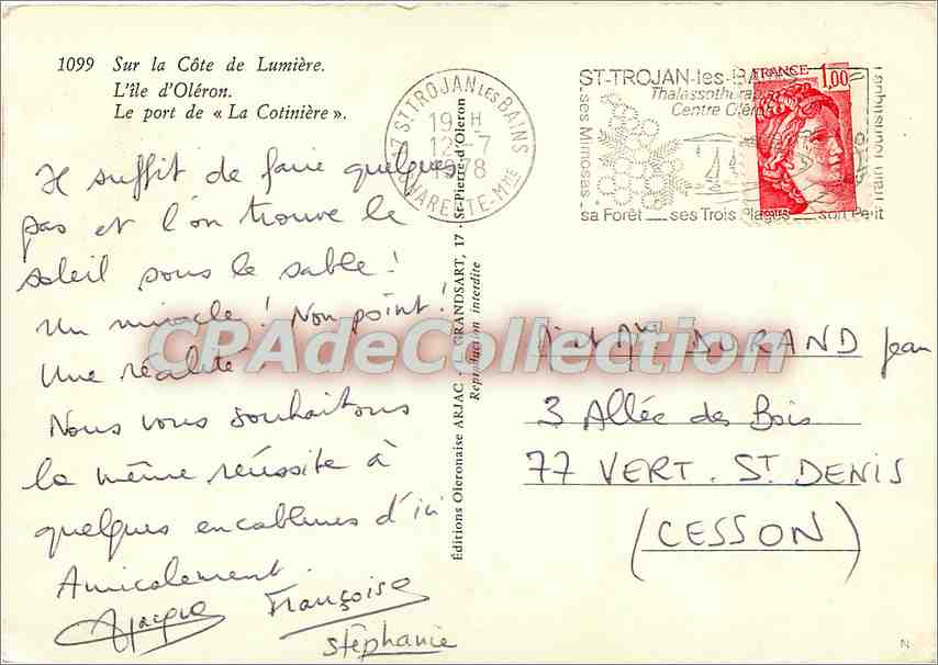 Port of La Cotinière — Île d'Oléron — ARIJAC Editions, no. 1099 — Back