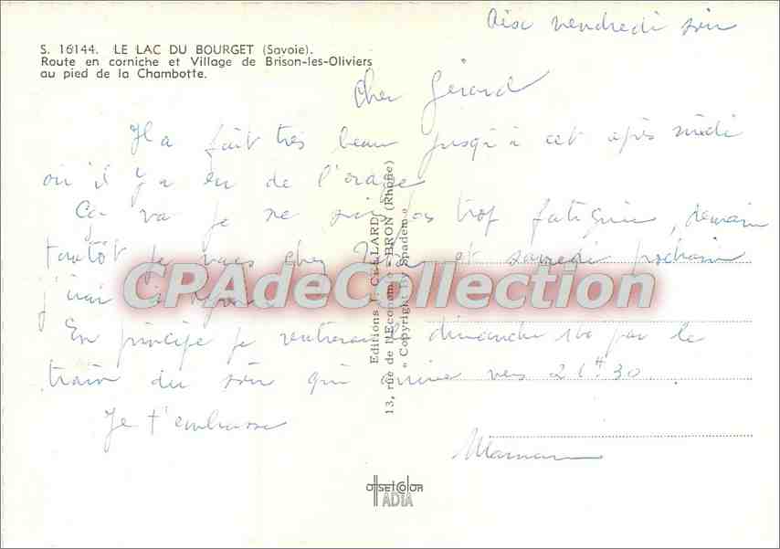 CPSM Le Lac du Bourget (Savoie) Route en corniche et Village de Brison les Oliviers au pied de la Ch — Verso