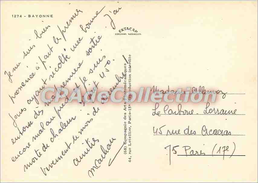 CPSM Bayonne — Verso