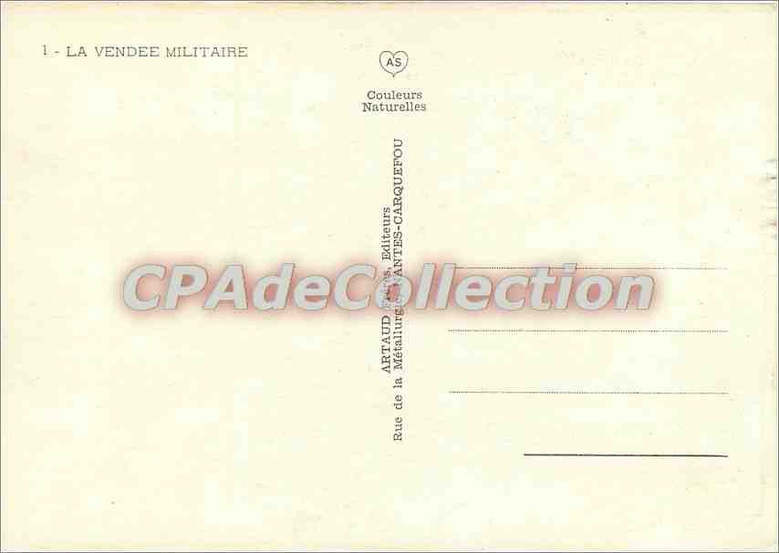 Die Vendée-Militär — Illustrierte Karte mit Porträts von Vendée-Führern und Karte der Region — Verlag Artaud de la Métalure in Antes-Carqueffou — Rückseite
