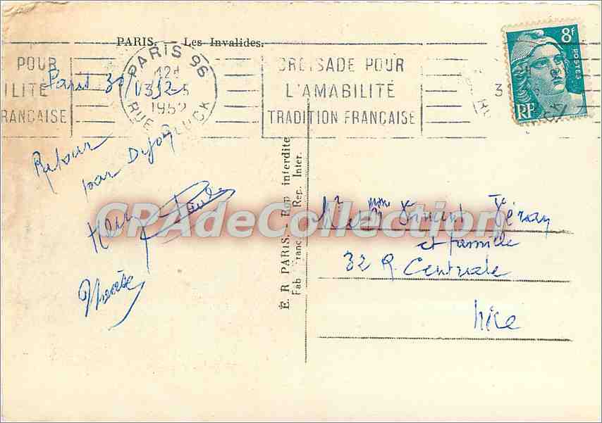 Les Invalides — Paris — CPAdeCollection — Verso