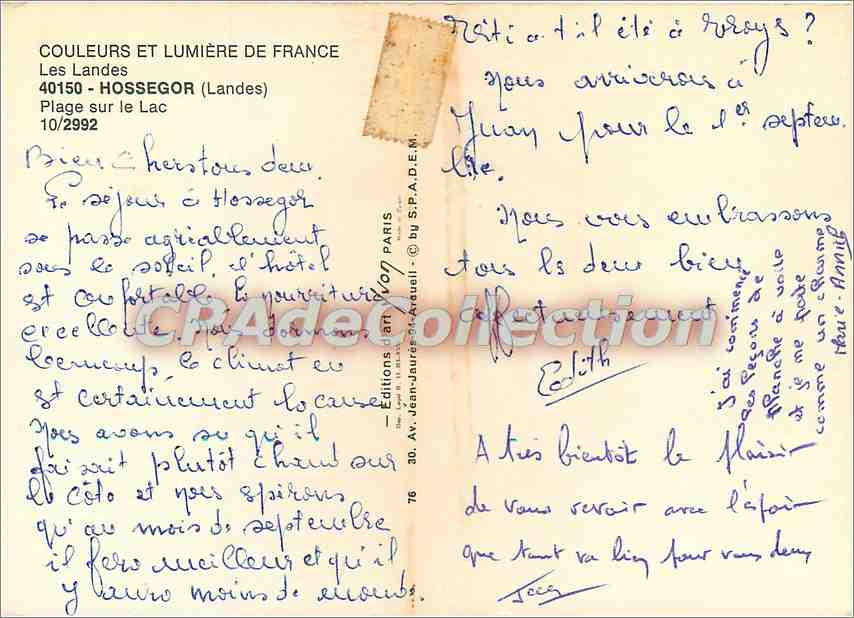 CPSM Les Landes Hossegor (Landes) Plages sur le Lac — Verso