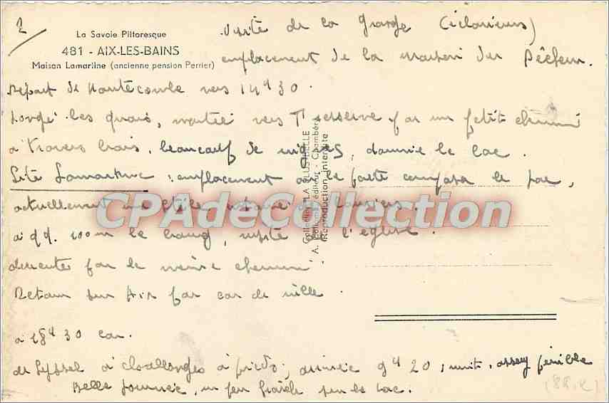 CPSM Aix les Bains Maison Lamarine (ancienne pension Perrier) — Rückseite