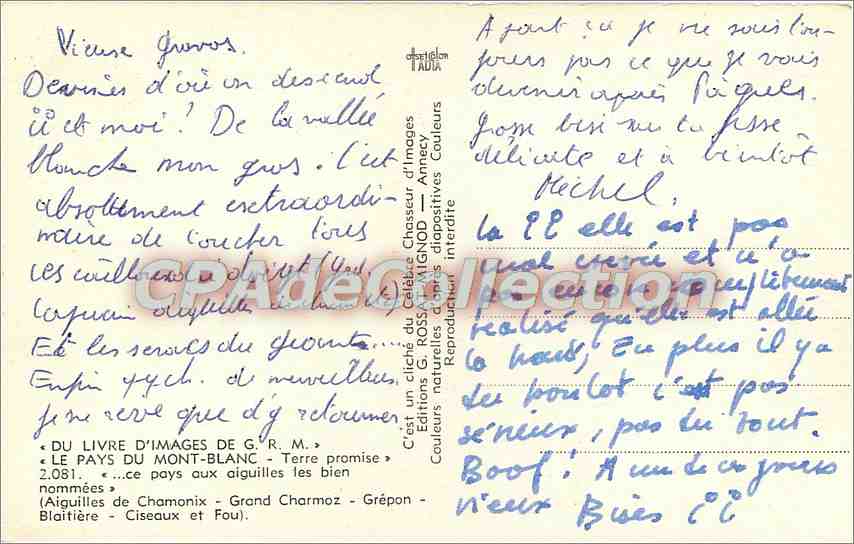Aiguilles de Chamonix — Grand Charmoz, Grepon, Blaïtière, Ciseaux, Fou, Dent Caiman — Éditions G. Rossignol — Rückseite