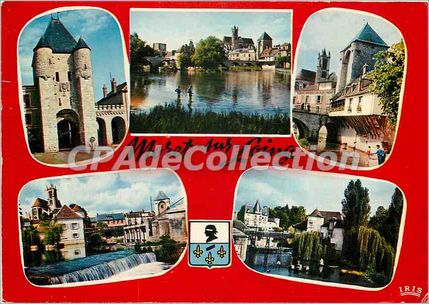 CPSM Morets sur Loing la porte de Paris la peche dans le Loing la Porte de Bourgogne et les maisons