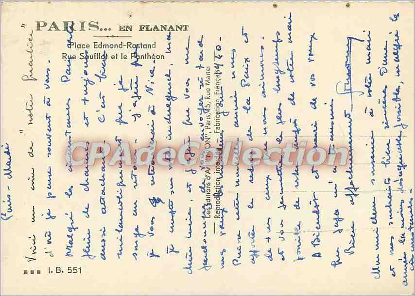 CPSM Paris Place Edmond Rostand Rue Soufflot et le Pantheon — Verso
