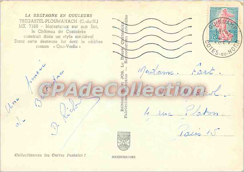 Tregastel-P loumanach — Château de Costañères — Éditions Le Dant, Mexichrome, n° MX 7168 — Reverso